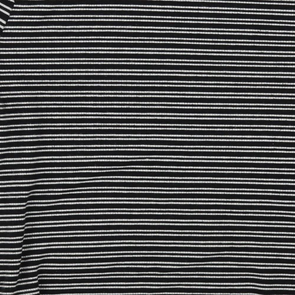 Brand and care label for Zara women’s white striped basic t-shirt, size UK 6