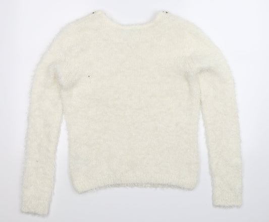 Heart & Soul Womens White Knit Pullover Jumper Size 12