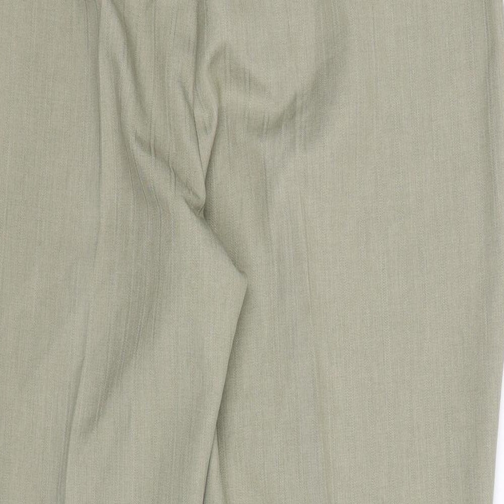 Brand and care label for Marks & Spencer women’s green trousers, size UK 18, 28-inch leg