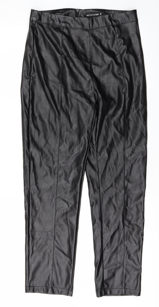 PRETTYLITTLETHING Womens Black Trousers Size 8 L25 in
