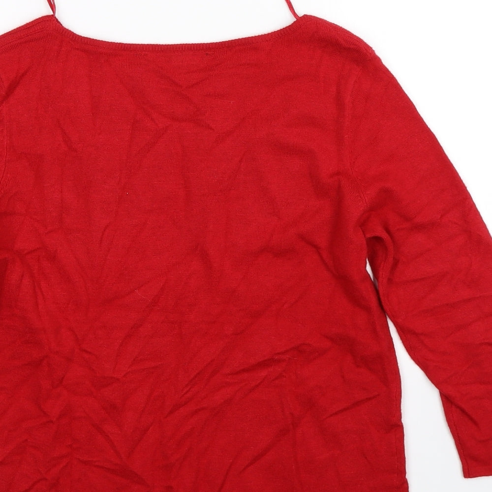Brand and care label for Bonmarché women’s red floral knit jumper, size UK 8
