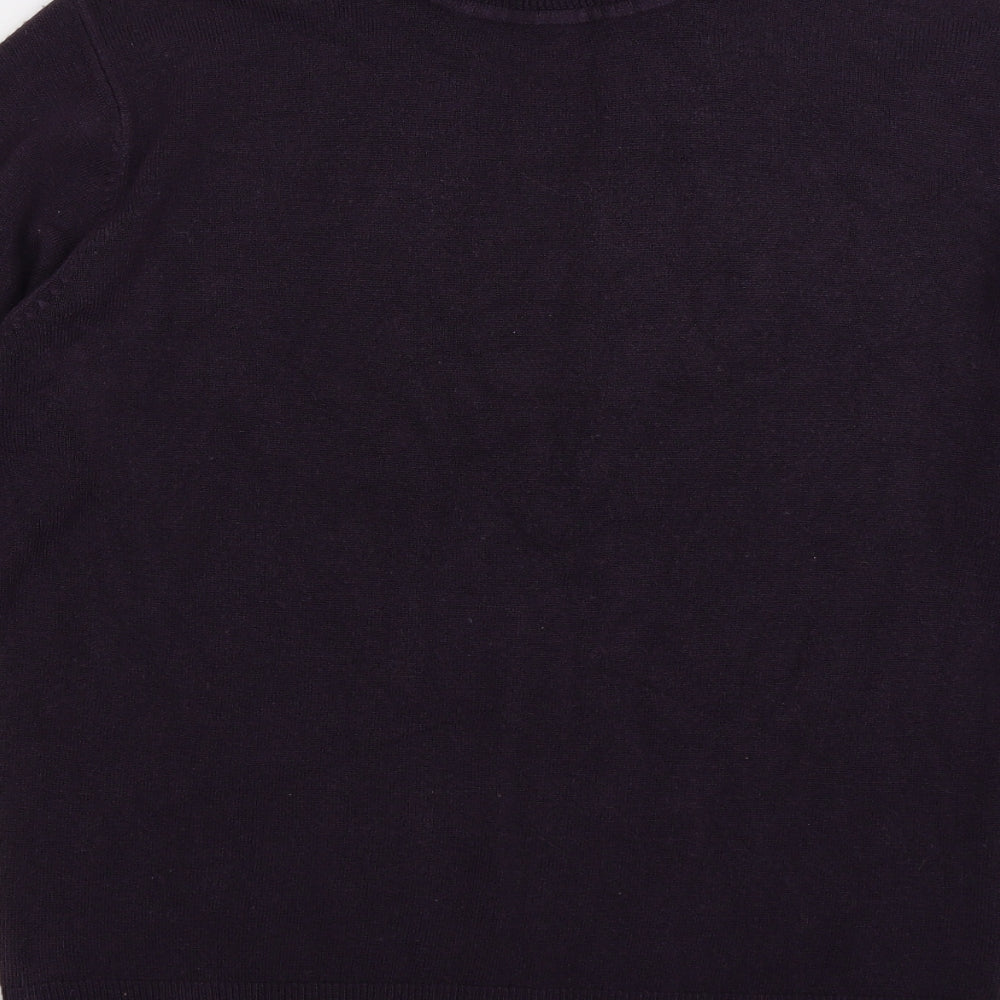 Brand and care label for D-PROJECT women’s purple knit jumper, size M