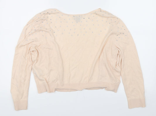 H&M Womens Pink Cardigan Jumper Size M - Rhinestone Detail
