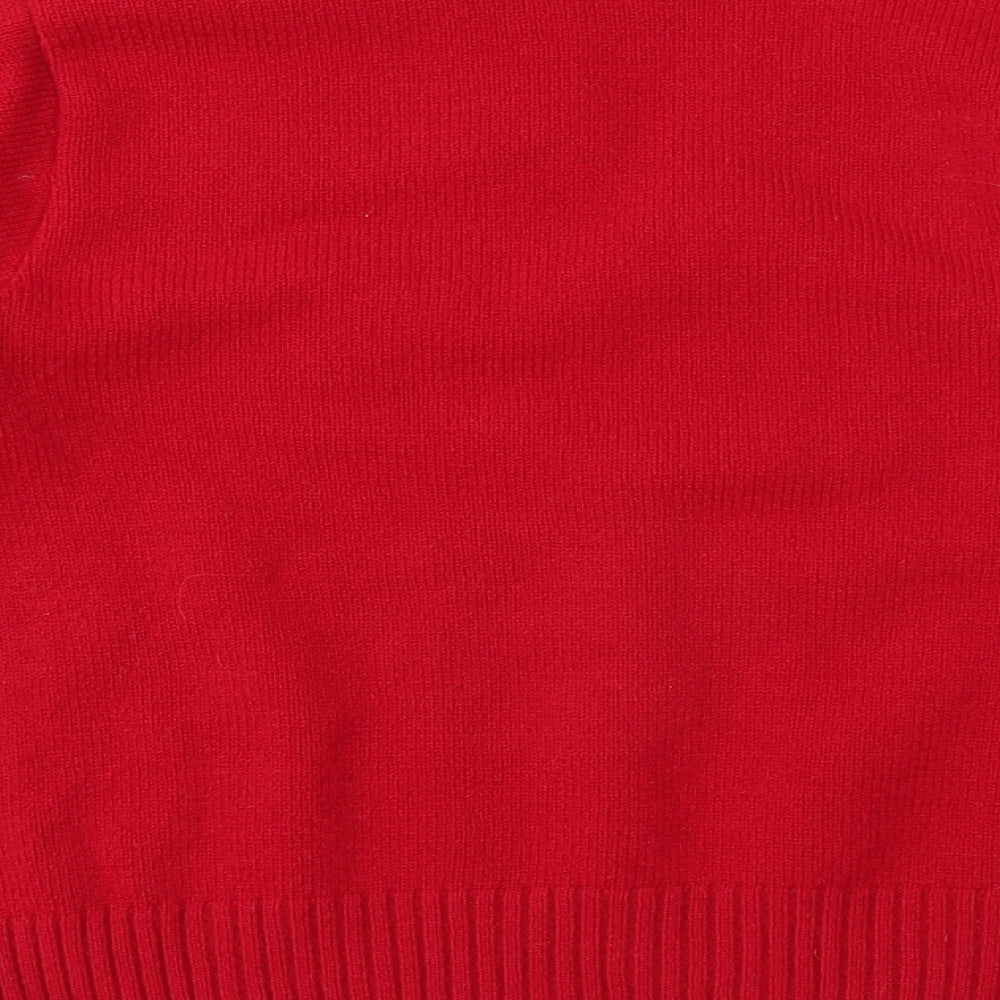 Brand and care label for SK Collection women’s red jumper, size S