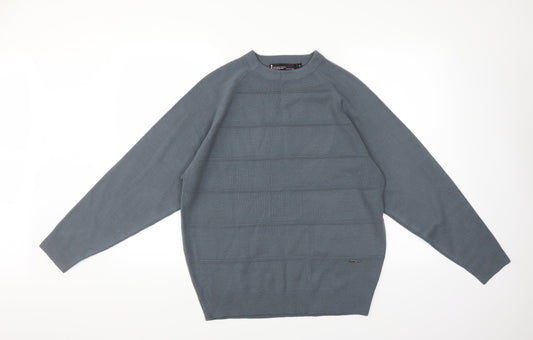 Daniel Reed Mens Grey Striped Pullover Jumper Size S