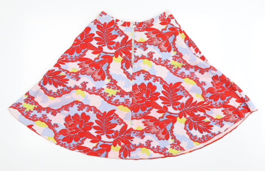 Topshop Womens Red Floral Flare Skirt Size 10