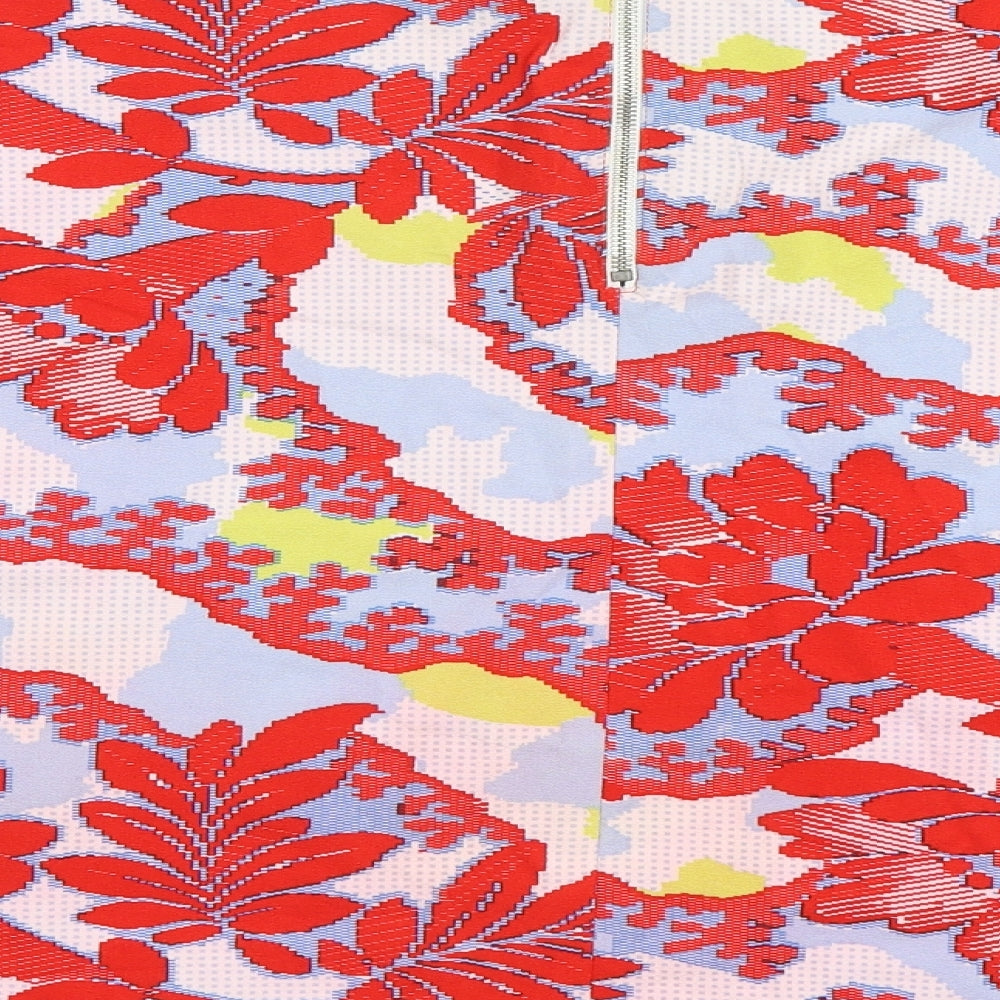 Topshop Womens Red Floral Flare Skirt Size 10