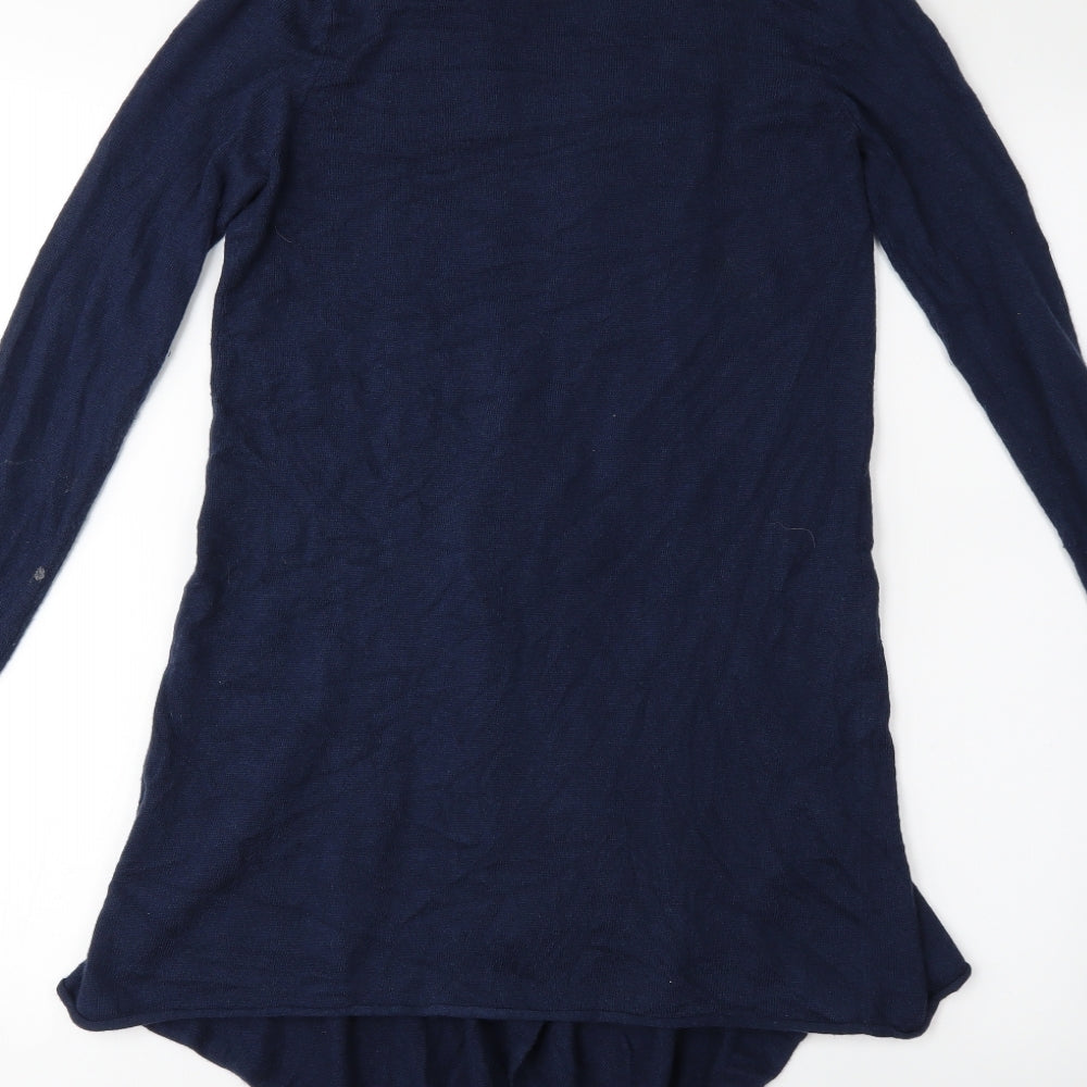 Brand and care label for Papaya women’s blue knit cardigan jumper, size UK 8