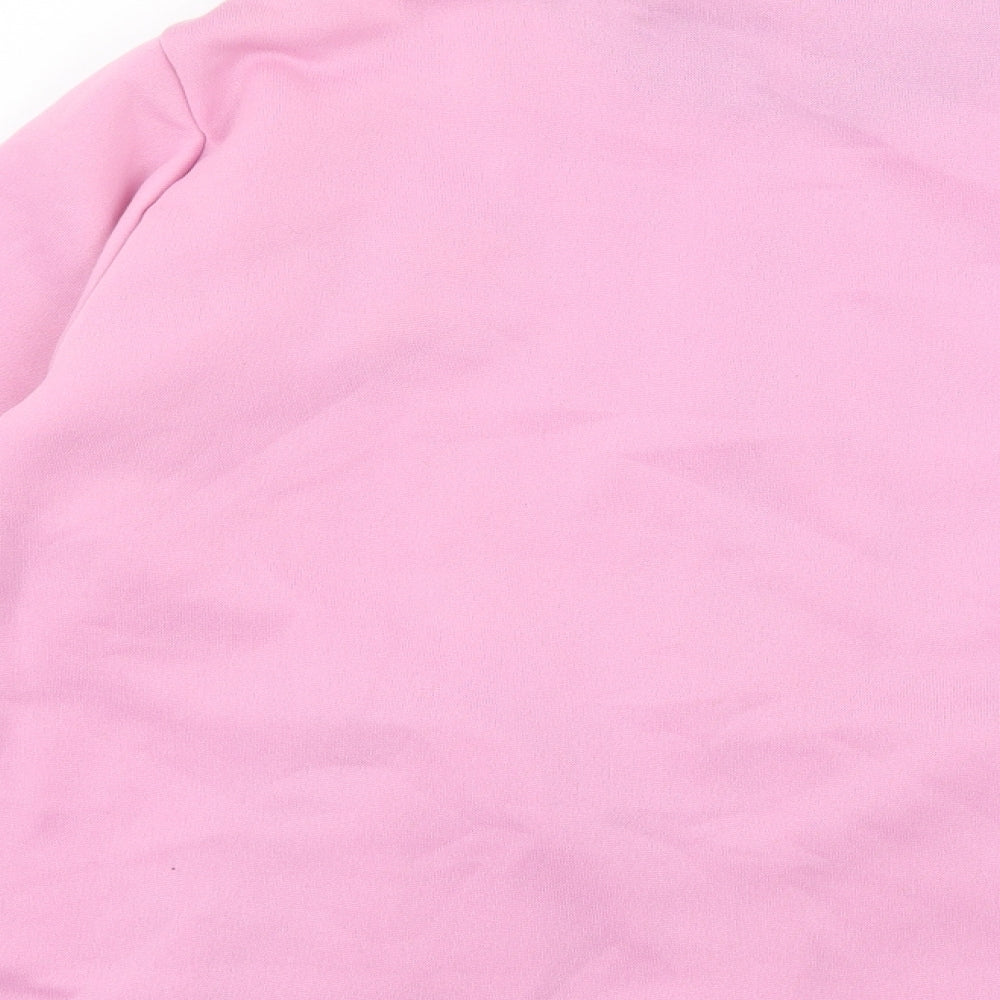 Brand and care label for Anne De Lancay women’s pink floral fleece jacket, size UK 14