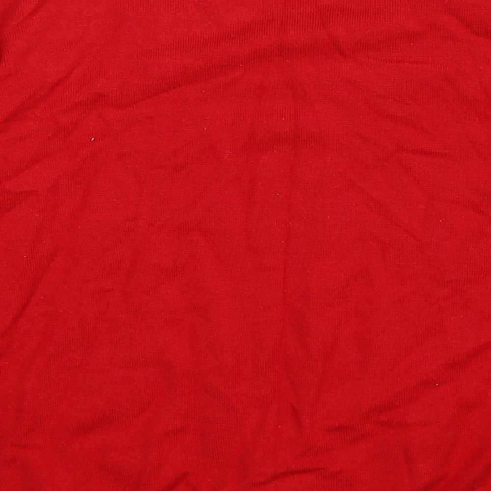 Brand and care label for Just Elegance women’s red knit jumper, size L
