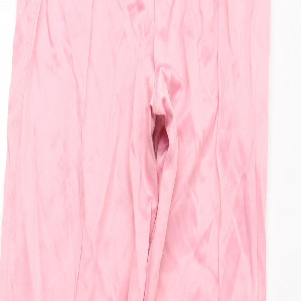 Brand and care label for H&M women’s pink trousers, size UK 4, 28-inch leg