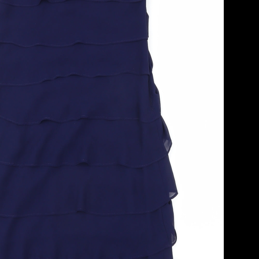 Brand and care label for SL Fashion women’s blue mini, size UK 10