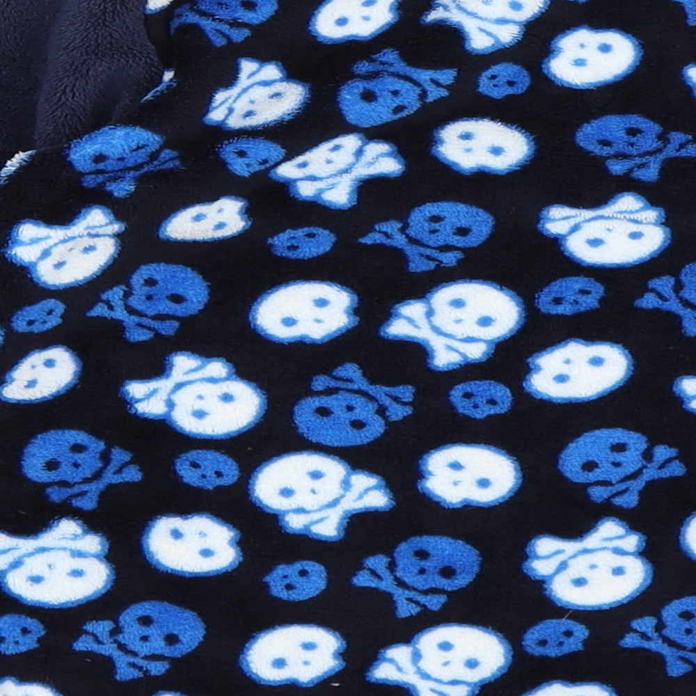 Brand and care label for Snooze Time boys’ blue geometric pyjama top, size 7-8, years - skull print