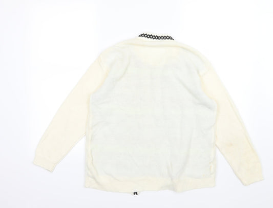 Envy Womens Ivory Argyle/Diamond Knit Pullover Jumper Size S - top and cardigan in one