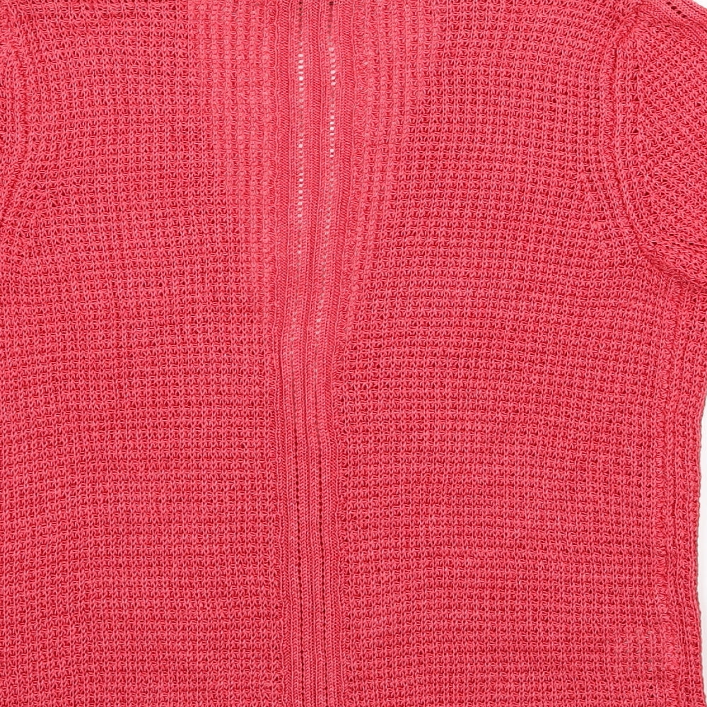 Brand and care label for Country Casuals women’s pink knit cardigan jumper, size S