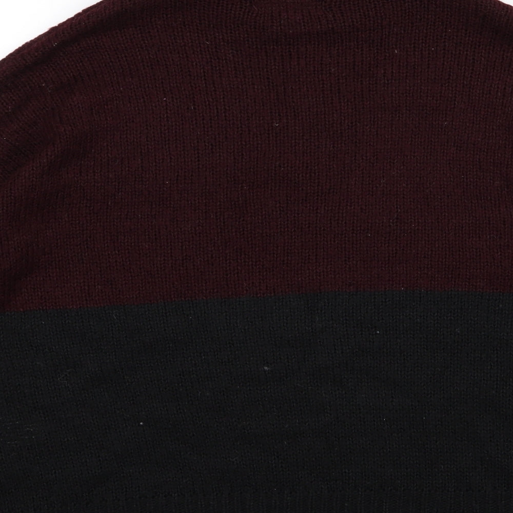 Brand and care label for New Look women’s black striped knit jumper, size L