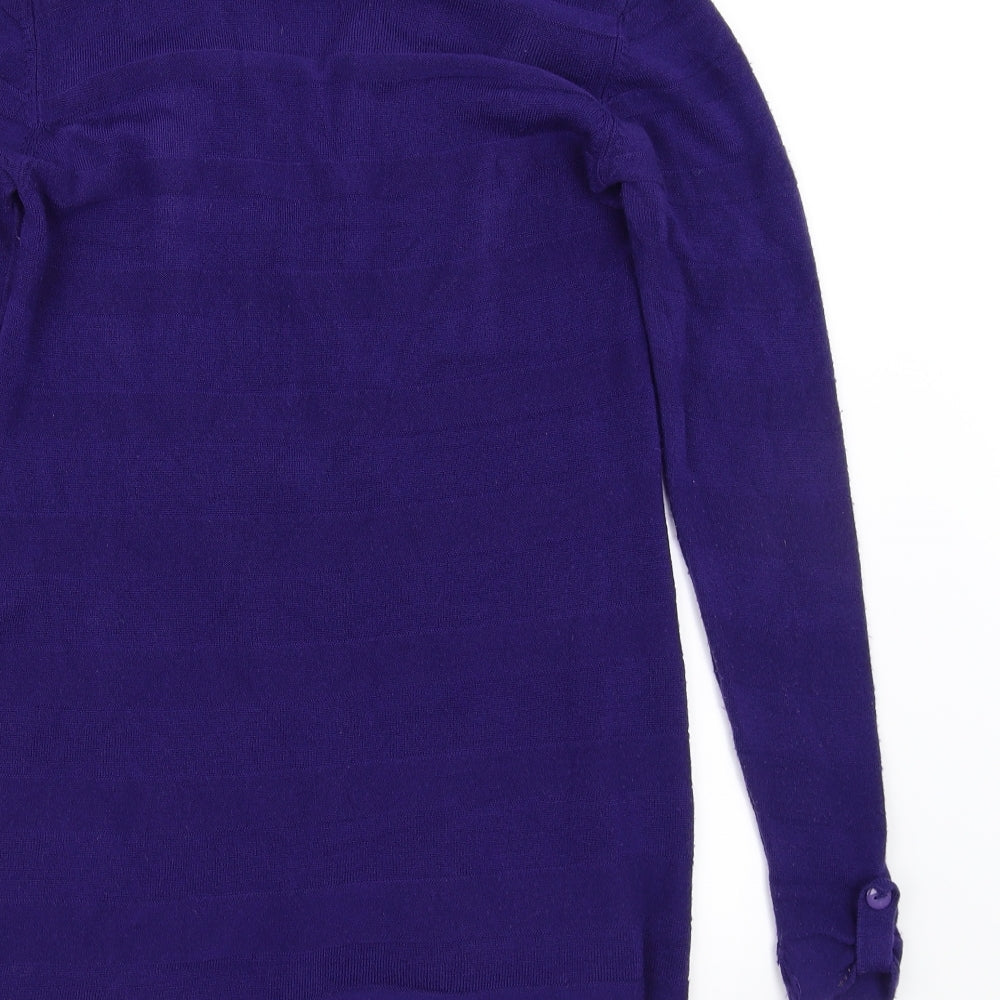 Brand and care label for Jessica Graaf women’s purple cardigan jumper, size M