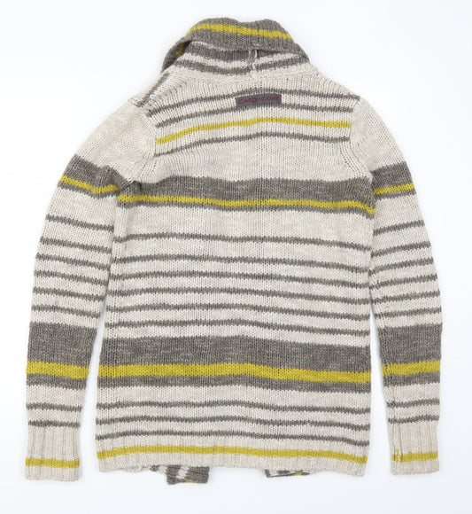 I Blues Club Womens Beige Striped Cardigan Jumper Size S - Yellow