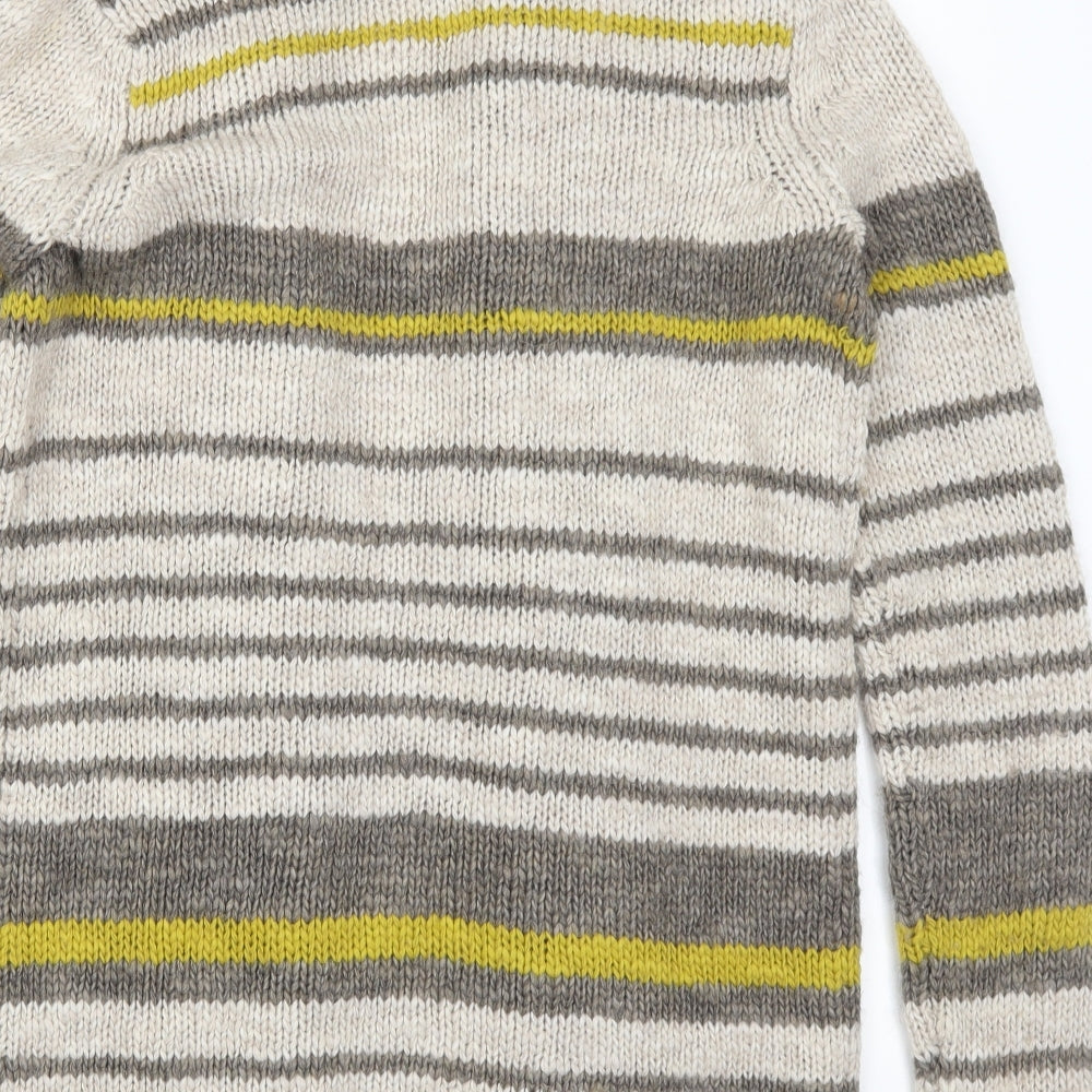 Brand and care label for I Blues Club women’s beige striped cardigan jumper, size S, - yellow
