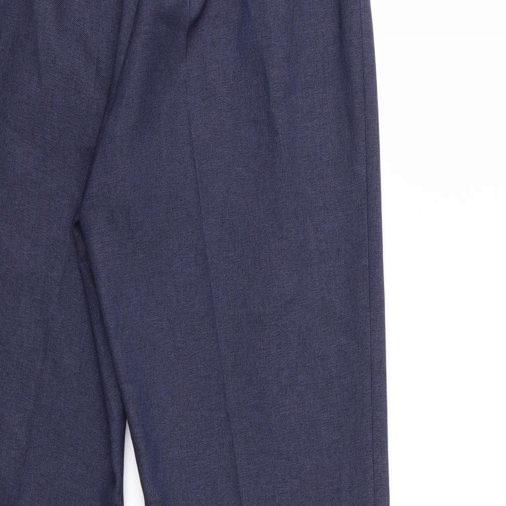 Brand and care label for Debenhams women’s blue trousers, size UK 10, 28-inch leg
