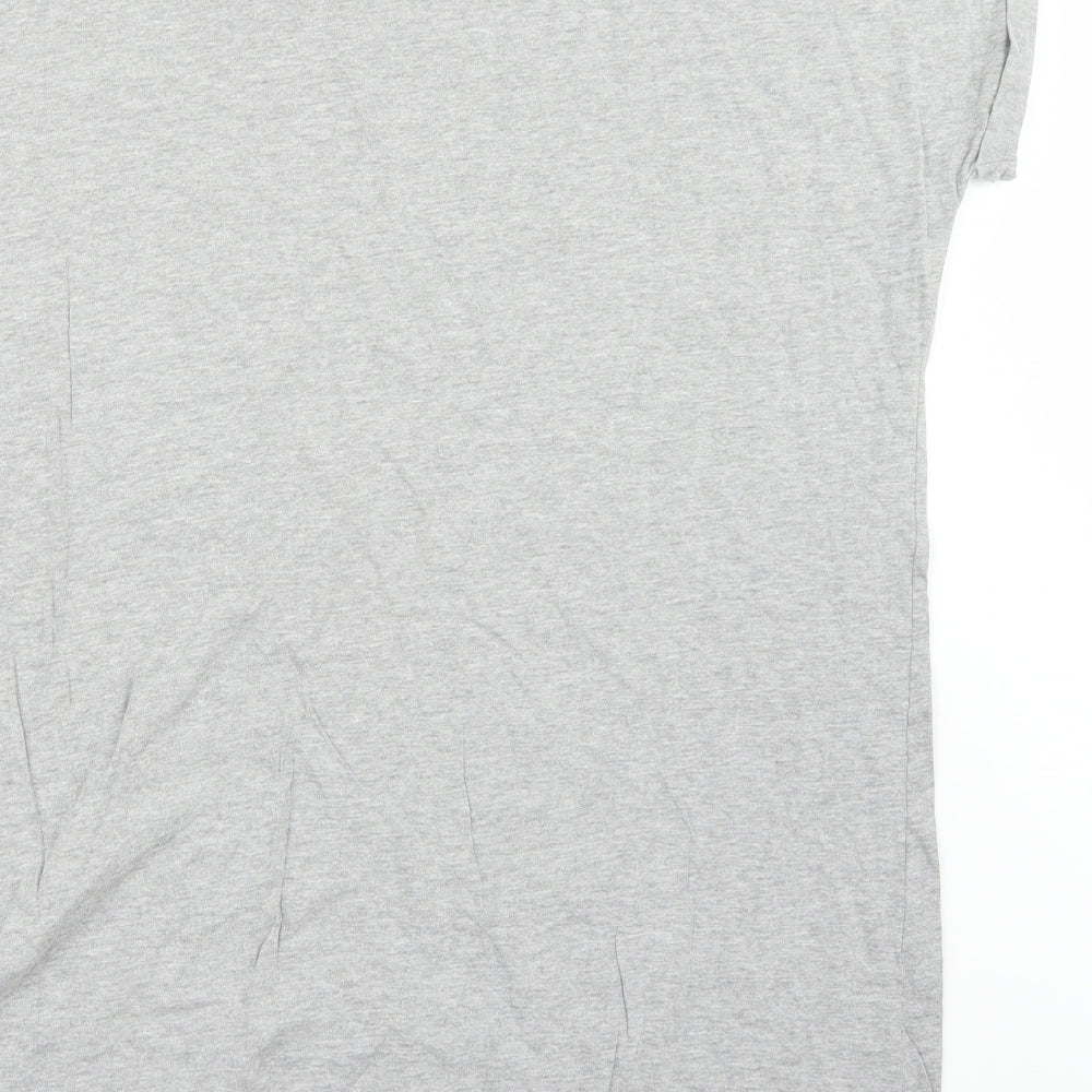 Brand and care label for ASOS women’s grey basic t-shirt, size UK 6