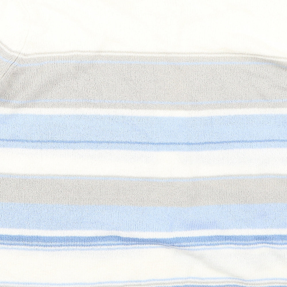 Brand and care label for Bonmarché women’s white striped cardigan jumper, size M
