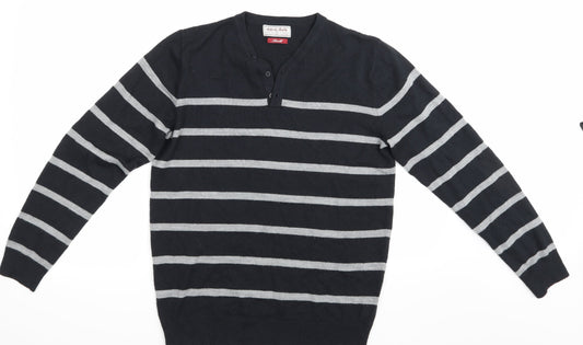 TU Mens Black Striped Pullover Jumper Size S