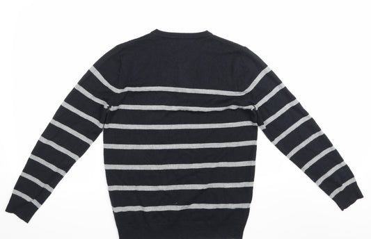 TU Mens Black Striped Pullover Jumper Size S