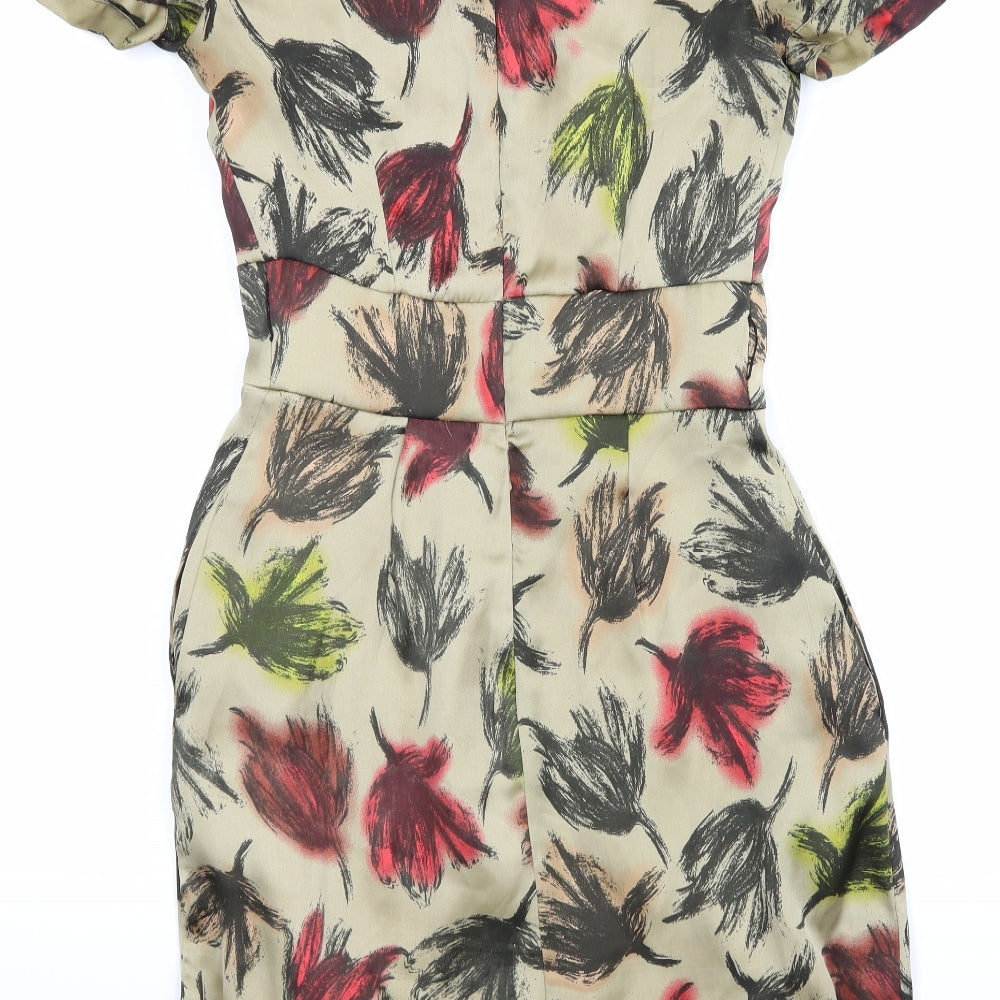 Antoni & Alison Womens Beige Floral A-Line Size 8