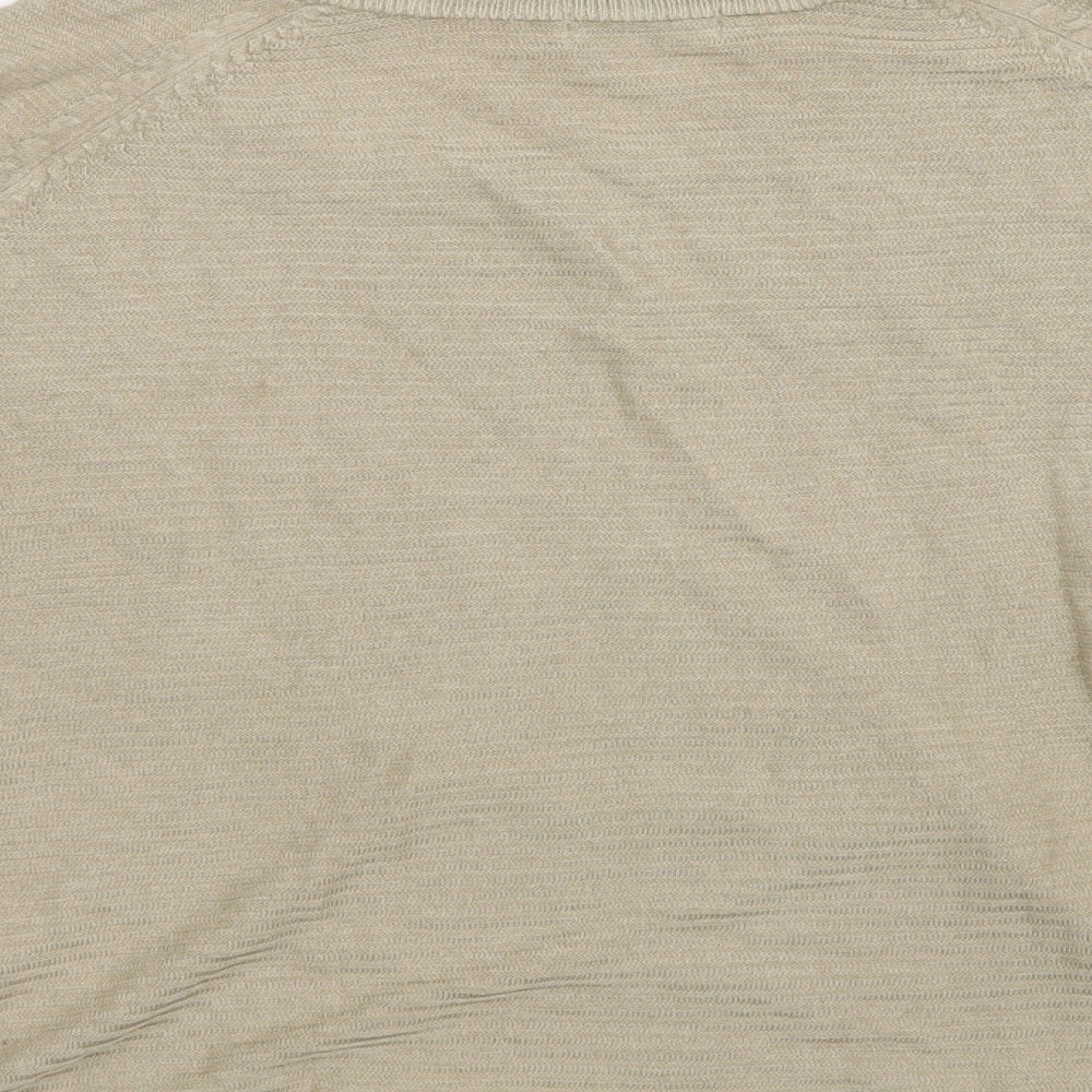 Brand and care label for Jaqueline deYong women’s beige striped jumper, size UK 6