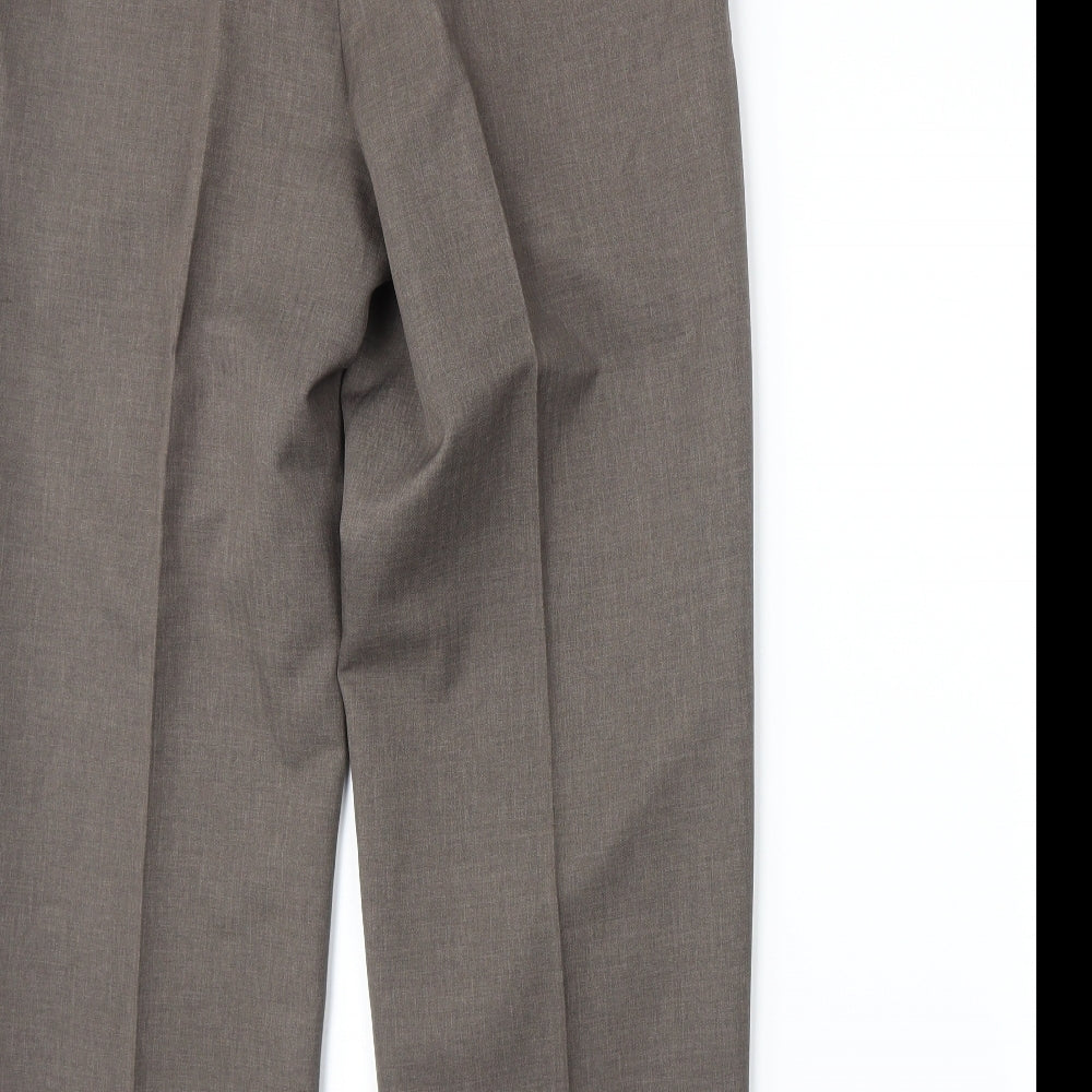 Brand and care label for Greenwoods women’s brown trousers, size UK 32, 28-inch leg