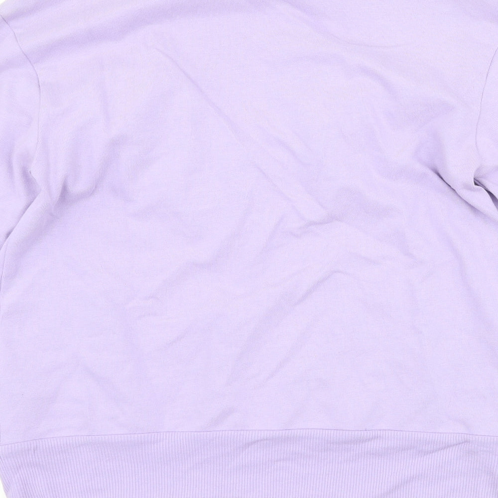 Brand and care label for Topshop women’s purple pullover sweatshirt, size UK 8