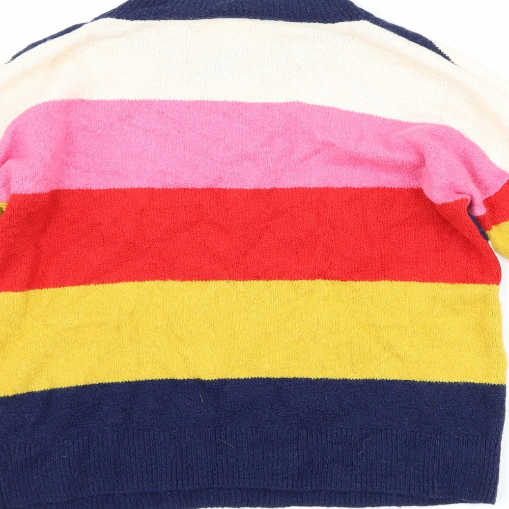 Brand and care label for Yet Again women’s blue striped jumper, size XS