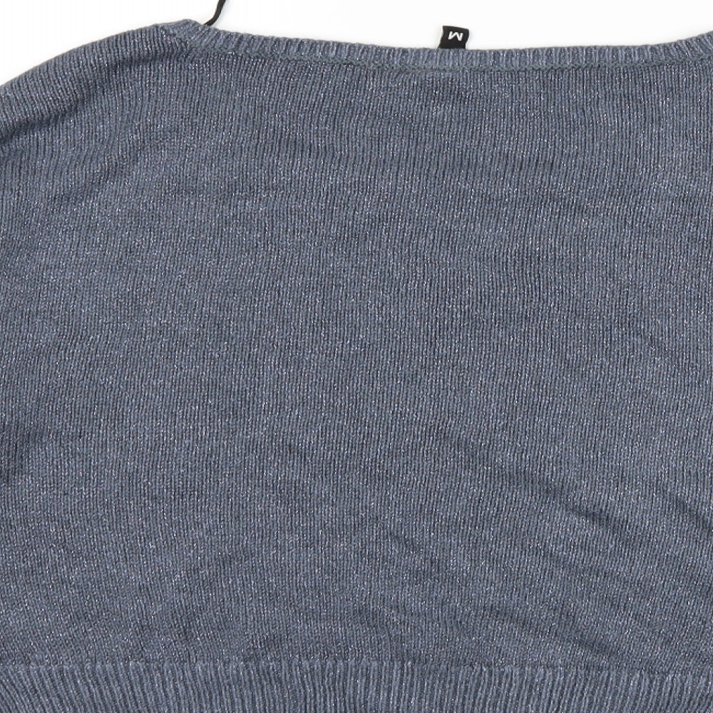 Brand and care label for H&M women’s blue jumper, size M