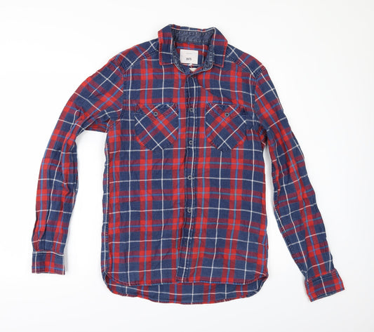Additional front view of Preworn men’s multicoloured check button-up, size S