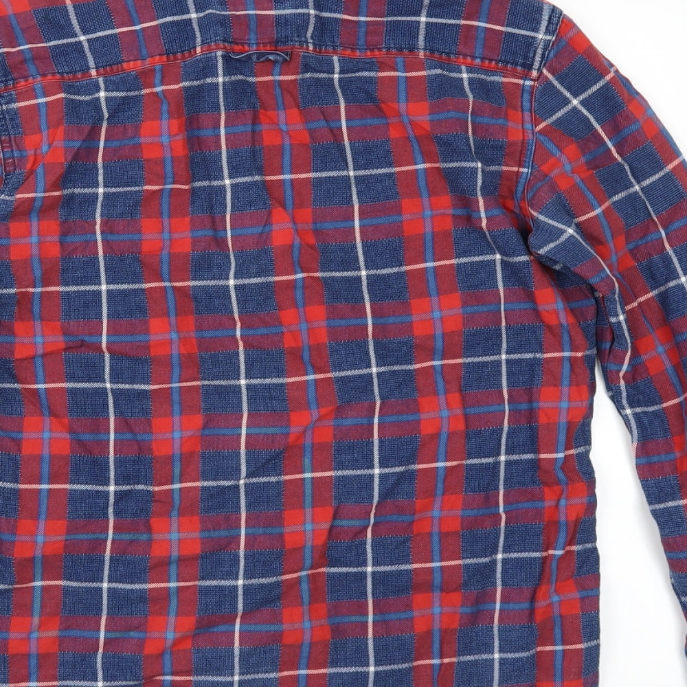 Brand and care label for Preworn men’s multicoloured check button-up, size S