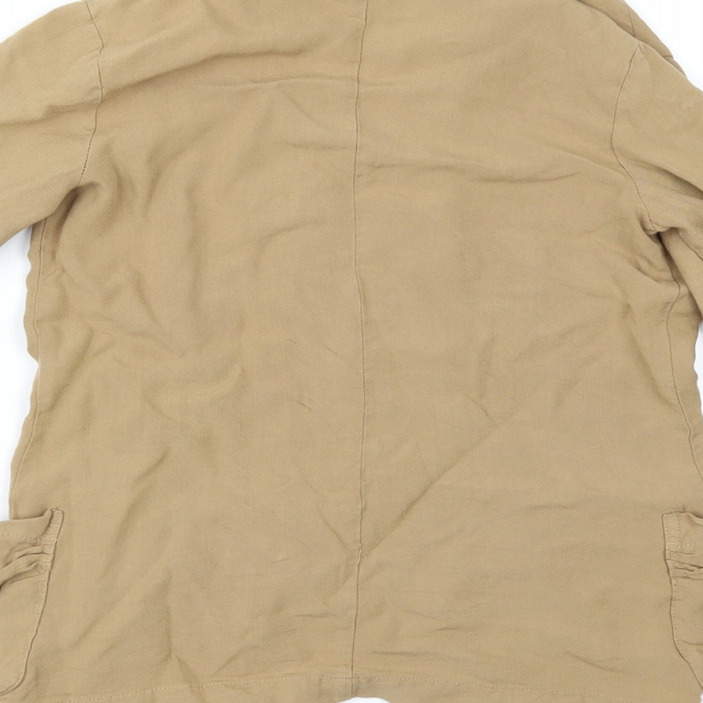 Brand and care label for New Look women’s beige jacket, size UK 8