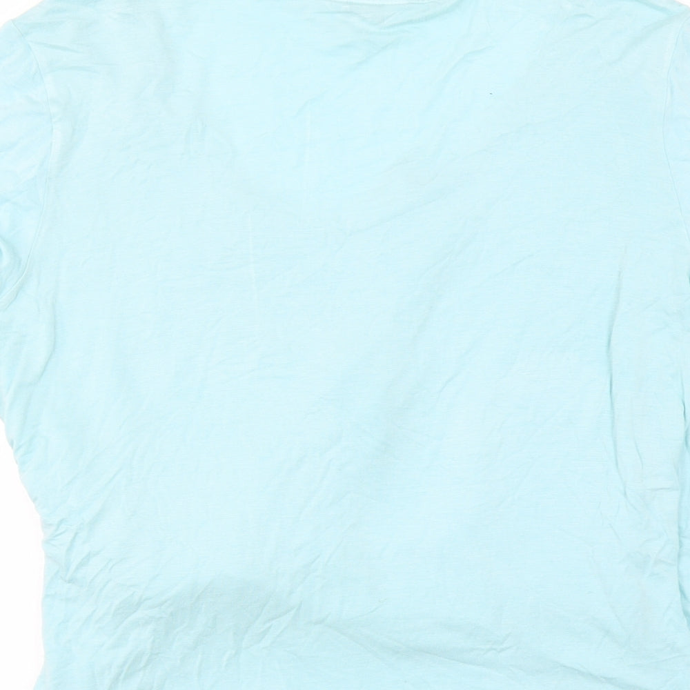 Brand and care label for Lakeland women’s blue basic t-shirt, size UK 18
