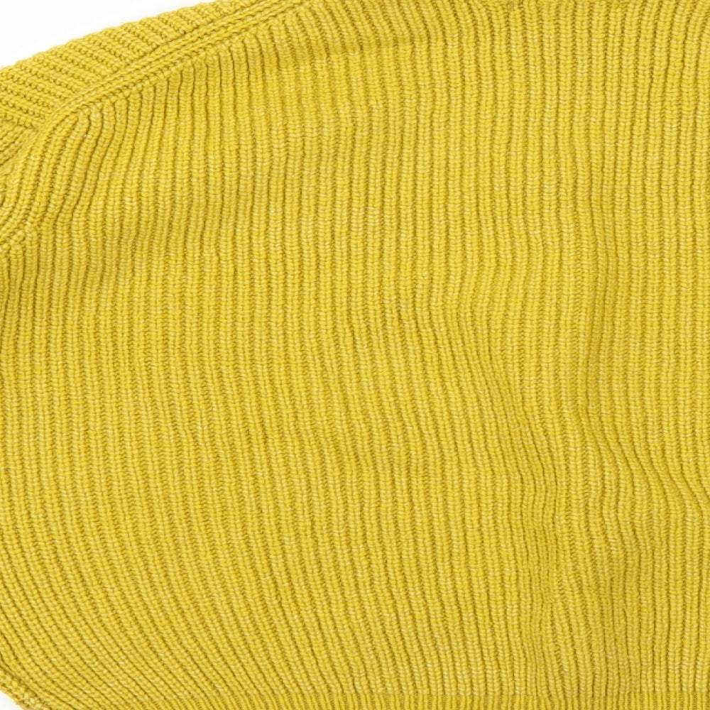 Brand and care label for H&M women’s yellow jumper, size M