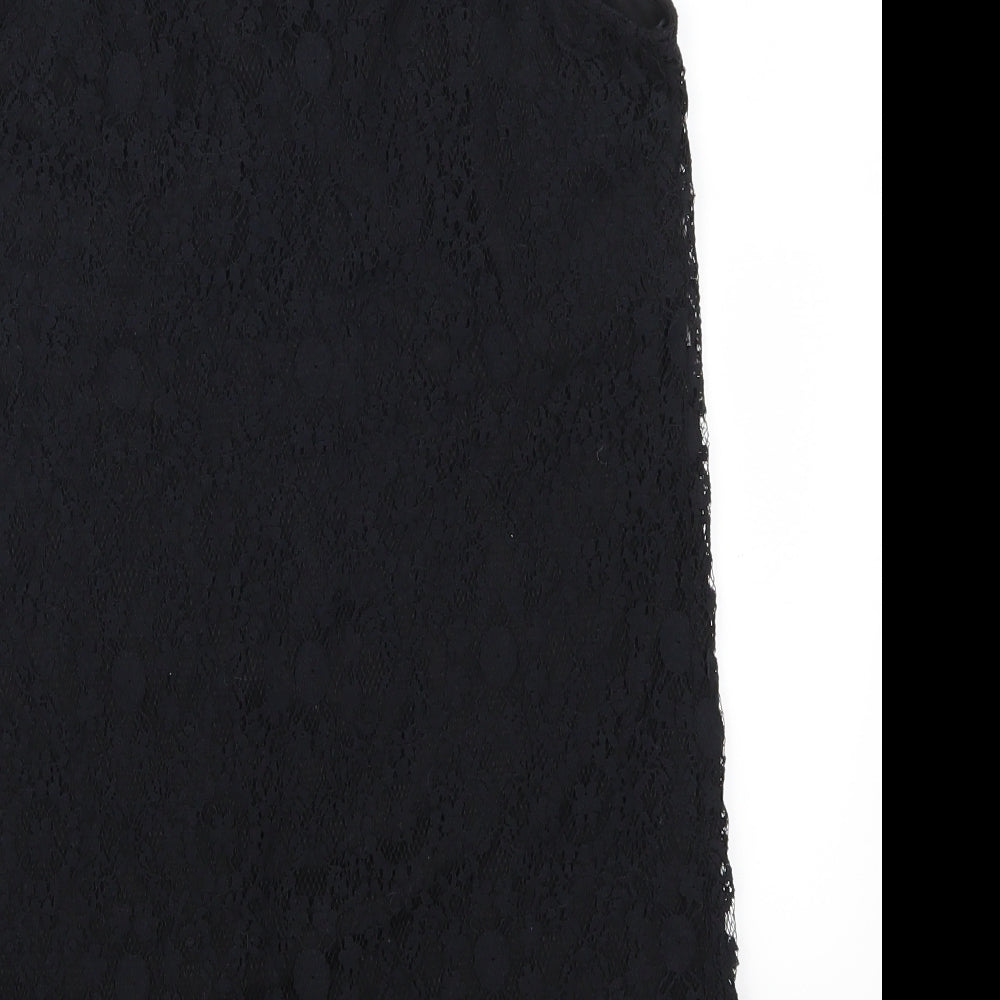 Brand and care label for Monteau women’s black lace mini, size S
