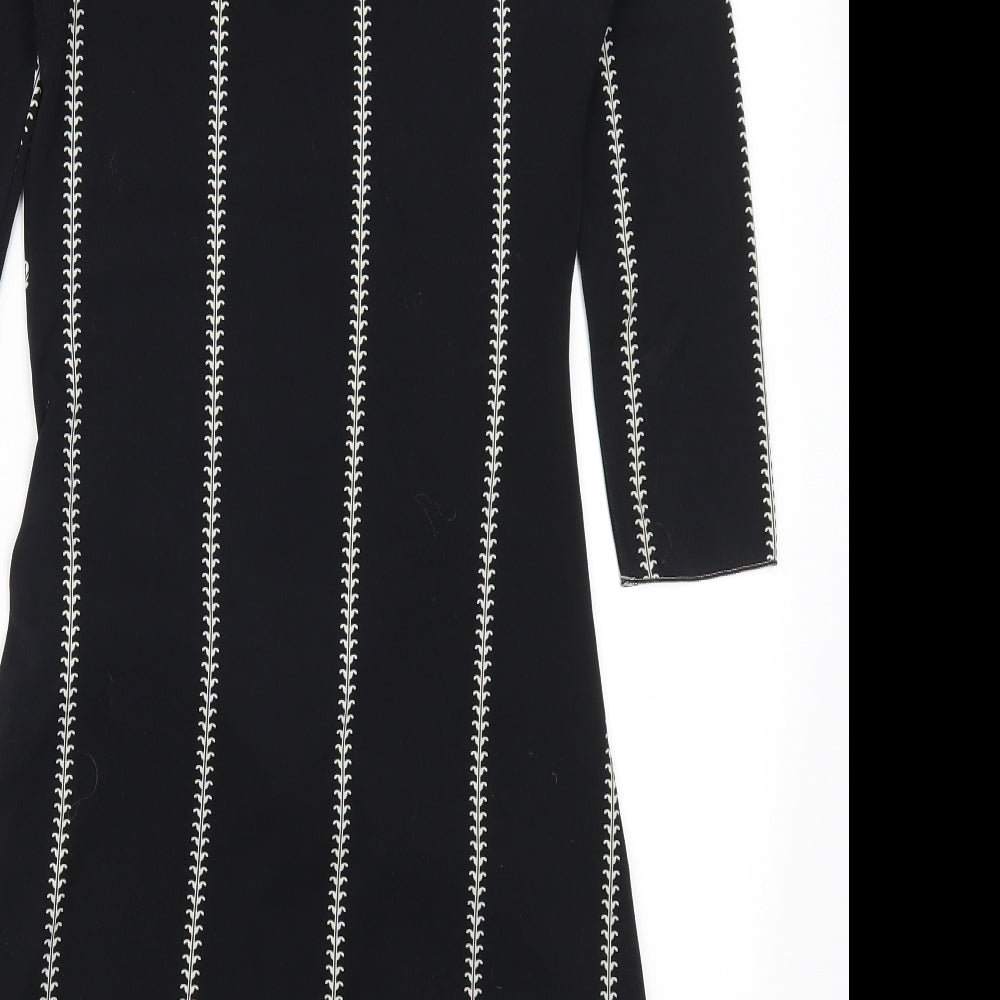 Brand and care label for Studio women’s black striped a-line, size XS