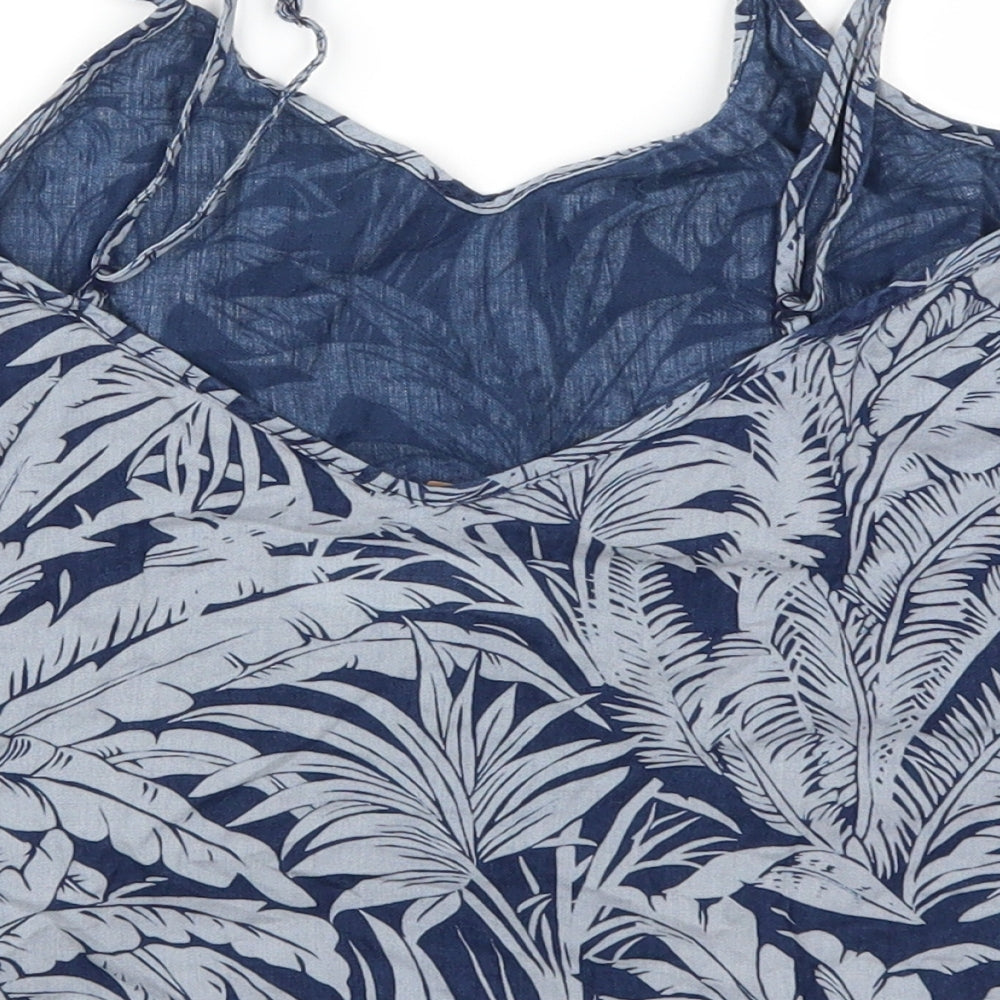 Brand and care label for Topshop women’s blue floral basic tank, size S