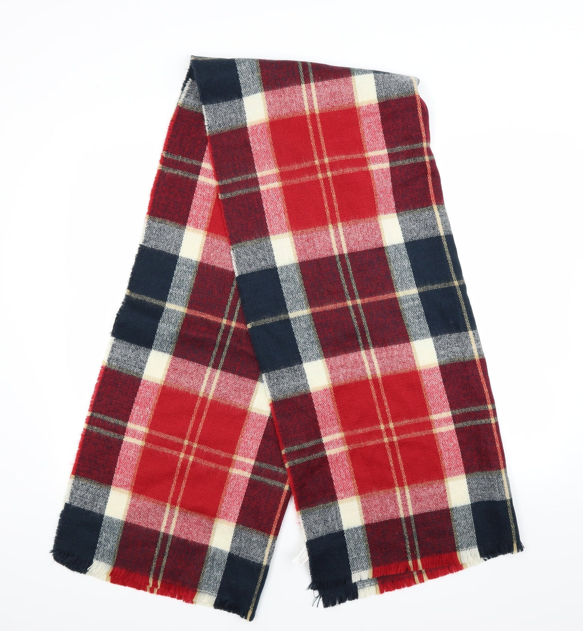 Additional front view of Preworn women’s red check shawl/wrap