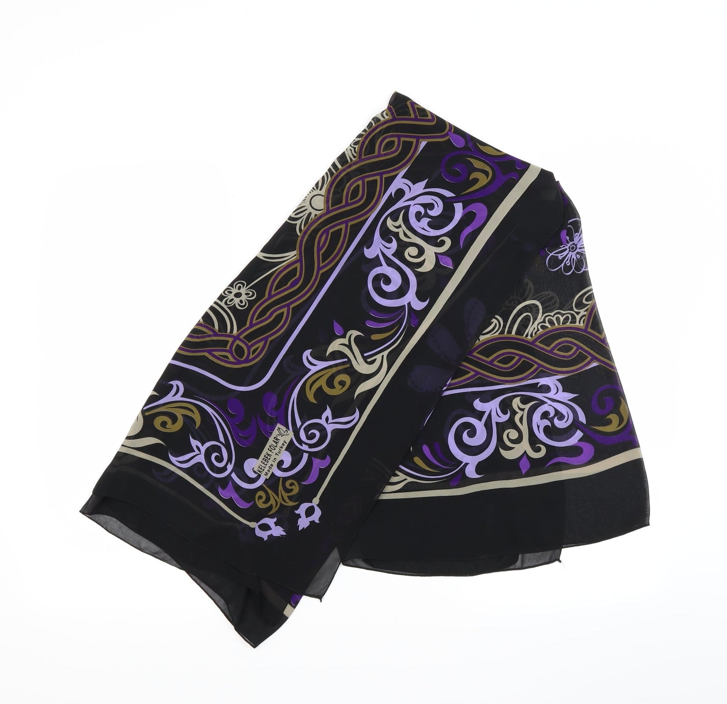 Additional front view of Kelebek Folar women’s black floral shawl/wrap