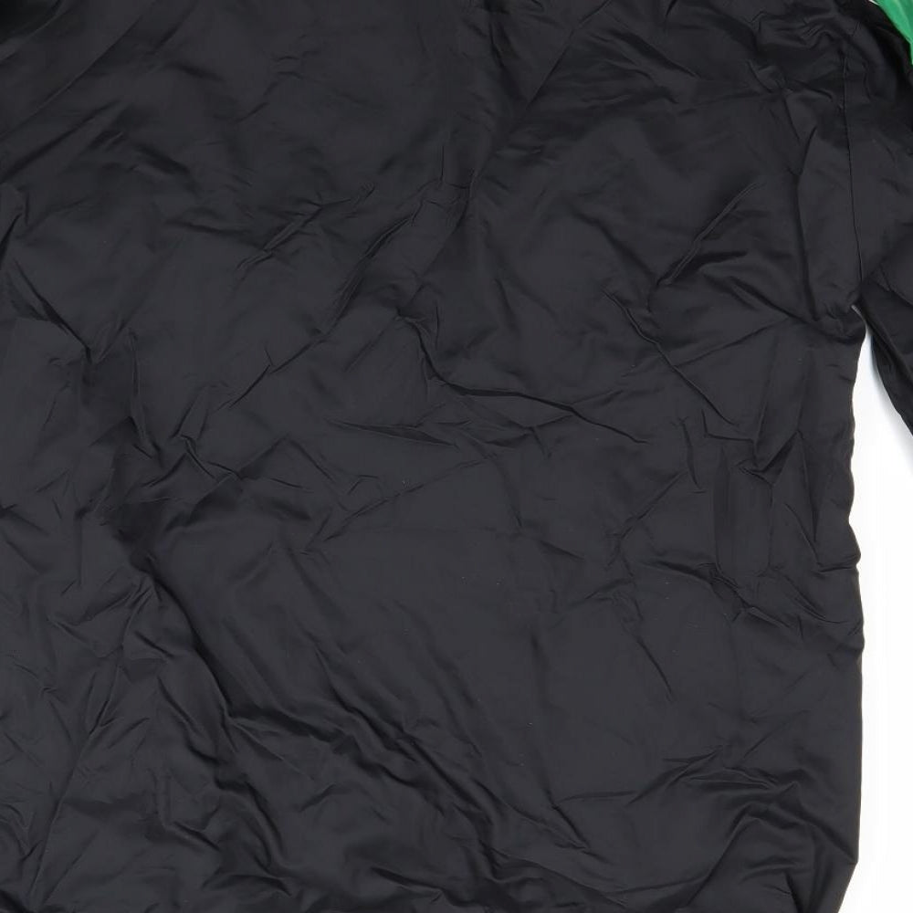Brand and care label for Game Gear men’s black windbreaker coat, size S