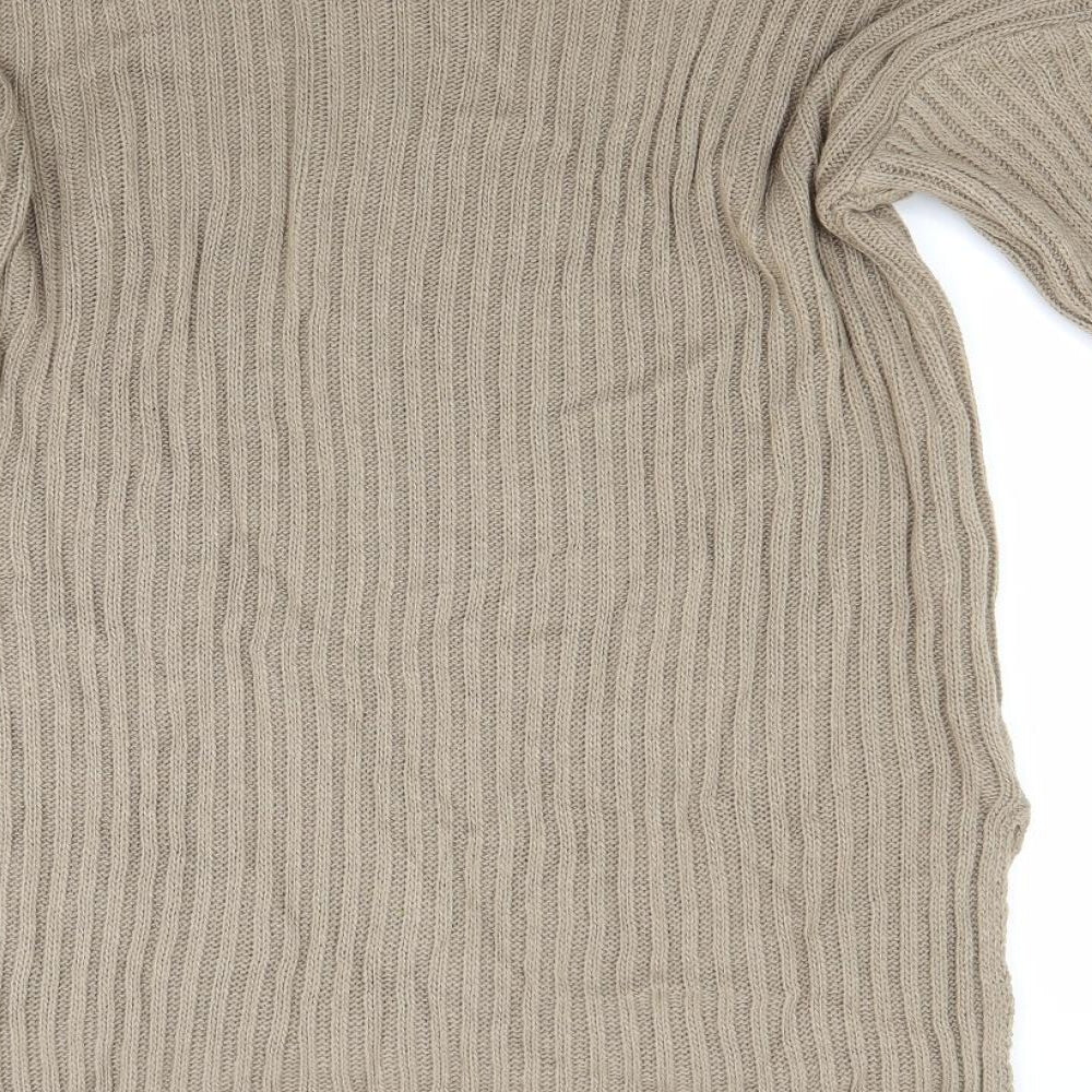 Brand and care label for Missyempire women’s brown jumper, size L