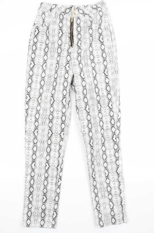 PRETTYLITTLETHING Womens White Animal Print Trousers Size 6 L27 in