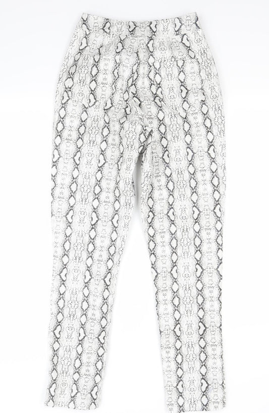 PRETTYLITTLETHING Womens White Animal Print Trousers Size 6 L27 in