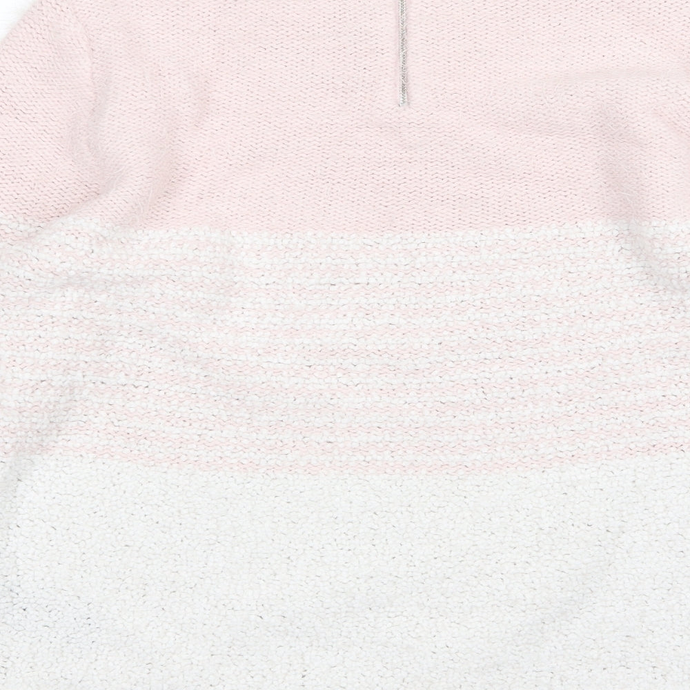 Brand and care label for Debenhams women’s pink striped knit jumper, size UK 16