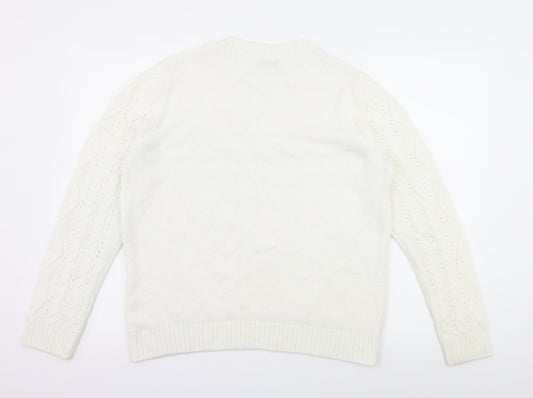 Papaya Womens White Knit Pullover Jumper Size M